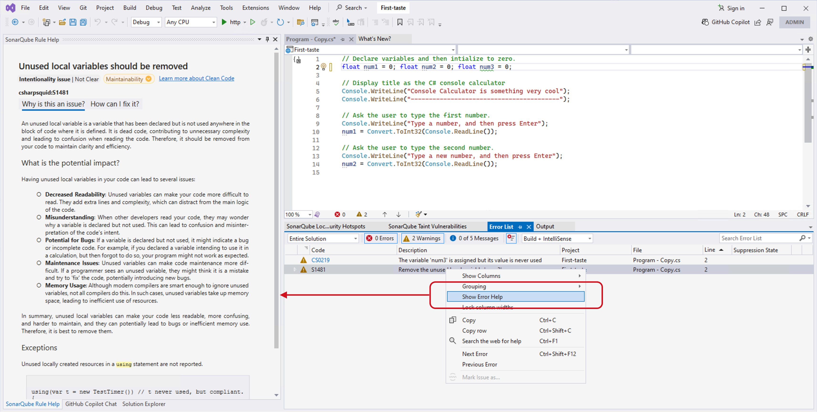 Select an error from the list and choose Show Error Help to bring up the detailed rule description. Select an error from the list and choose Show Error Help to bring up the detailed rule description.
