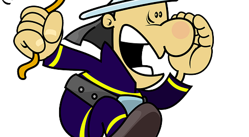 Pompiere che suona una campana di allarme Pompiere che suona una campana di allarme