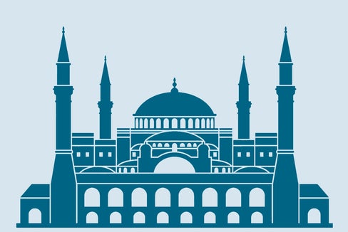 Hagia Sophia a Istanbul: la chiesa a sala originariamente cristiana come modello e modello per la costruzione di molte moschee. (Grafica: ASP)