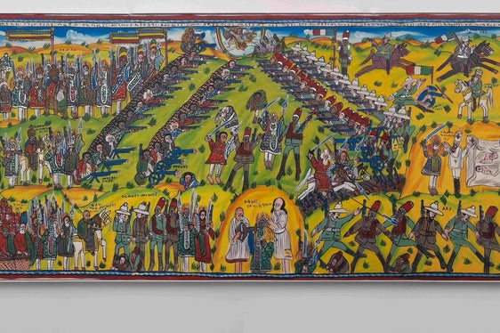 Das Museo storico italiano della Guerra analysiert seine Sammlungen auf ihre Kolonialgeschichte hin. Die Schlacht von Adua, 1896, Äthiopien. Großformatiges Gemälde äthiopischer Künstler. (Foto: Collezioni Museo della Guerra, Rovereto)