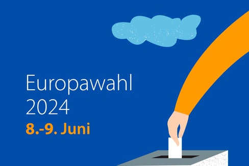 Für die Wahl der Mitglieder des Europäischen Parlaments sind die Wahllokale in Südtirol am 8. Juni von 14 bis 22 Uhr und am 9. Juni 2024 von 7 bis 23 Uhr geöffnet. (Grafik: Europe Direct Südtirol)