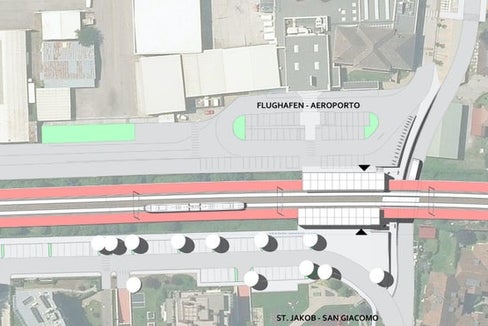 An der neuen Bahnhaltestelle St. Jakob soll es zwei Bahnsteige jeweils mit Warteraum und Fahrkartenschalter geben. (Skizze: LPA/Mobilitätsressort des Landes)