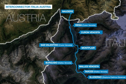 Zur Gänze unterirdisch verläuft die neue, 28 Kilometer lange Stromverbindung zwischen Italien und Österreich. (Grafik: Terna)