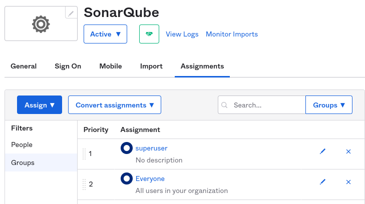 Where you assign SonarQube users in Okta.