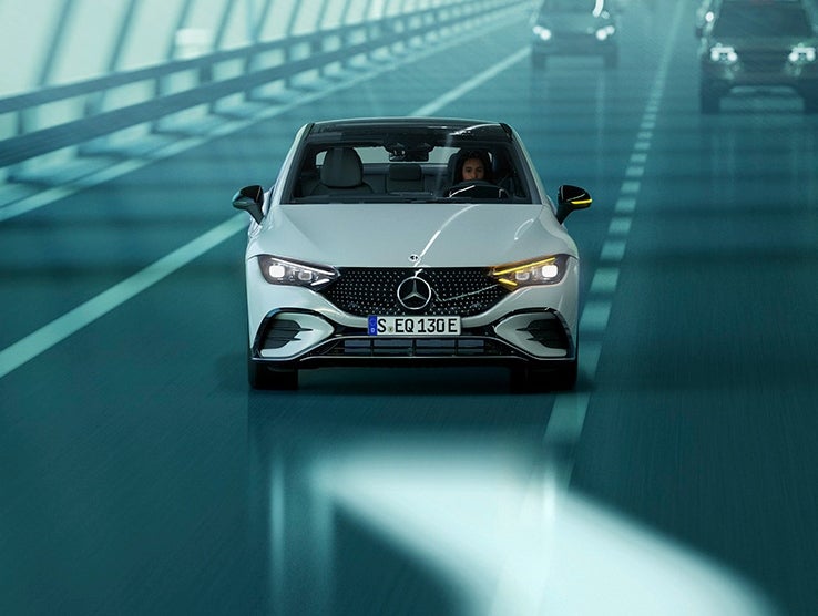 Mercedes-Benz EQE dynamic on a bridge
