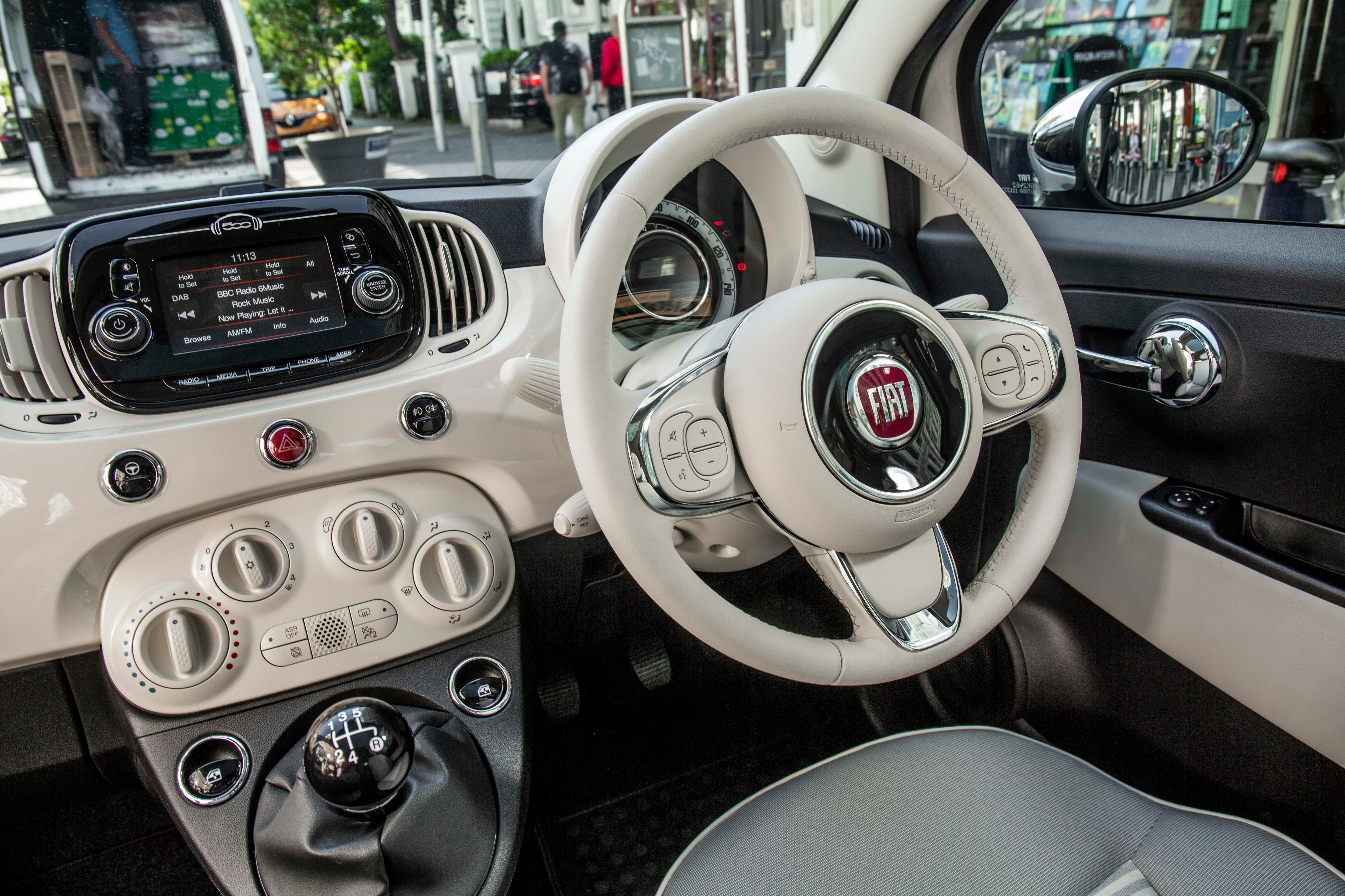 Fiat 500 Review 2022: interior cream steering wheel
