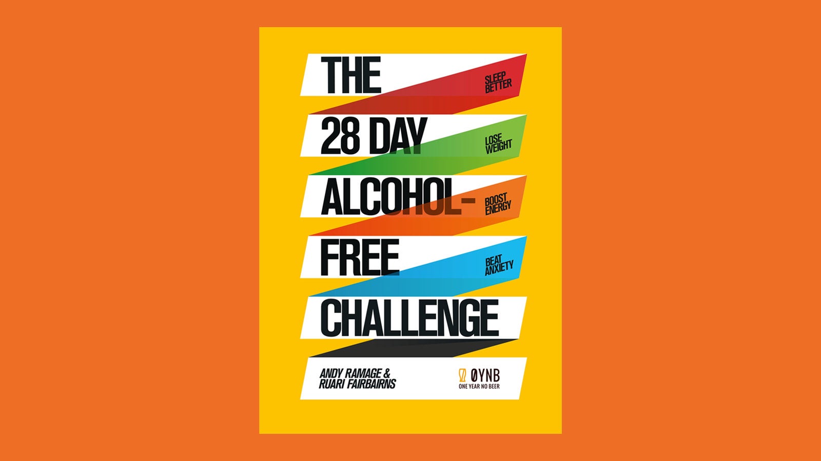 Colourful, typographic book cover that reads 'The 28 day Alcohol Free Challenge' 