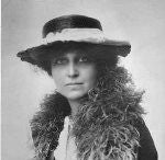 Black and white photograph of Katharine McCormick wearing a hat and a fur collar
