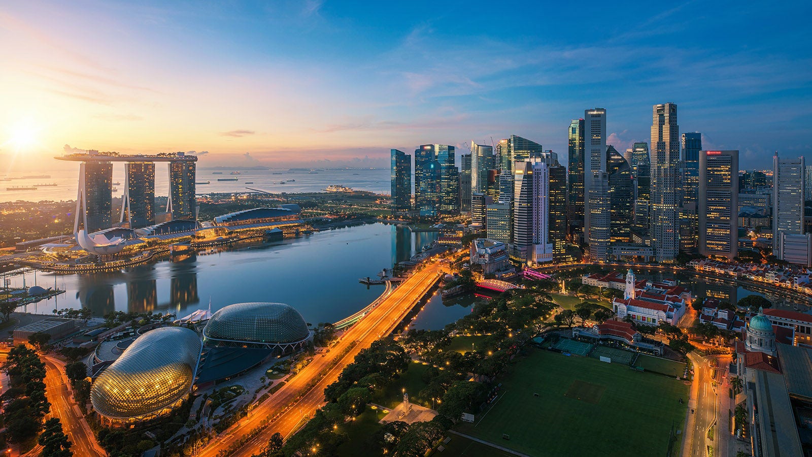 Singapore's city landscape at sunset