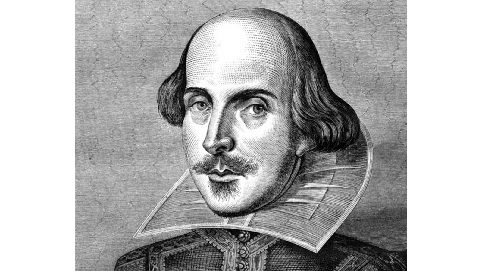 Black and white drawn portrait of Shakespeare