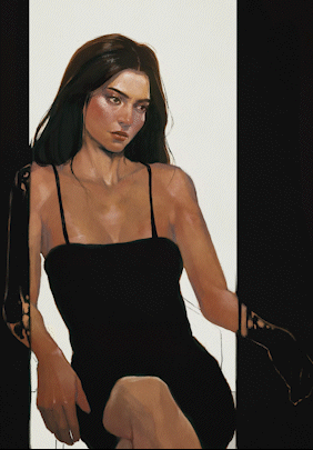 Animation of Parisa Kamali showing her sitting in a little black dress, leaning back and rolling her eyes
