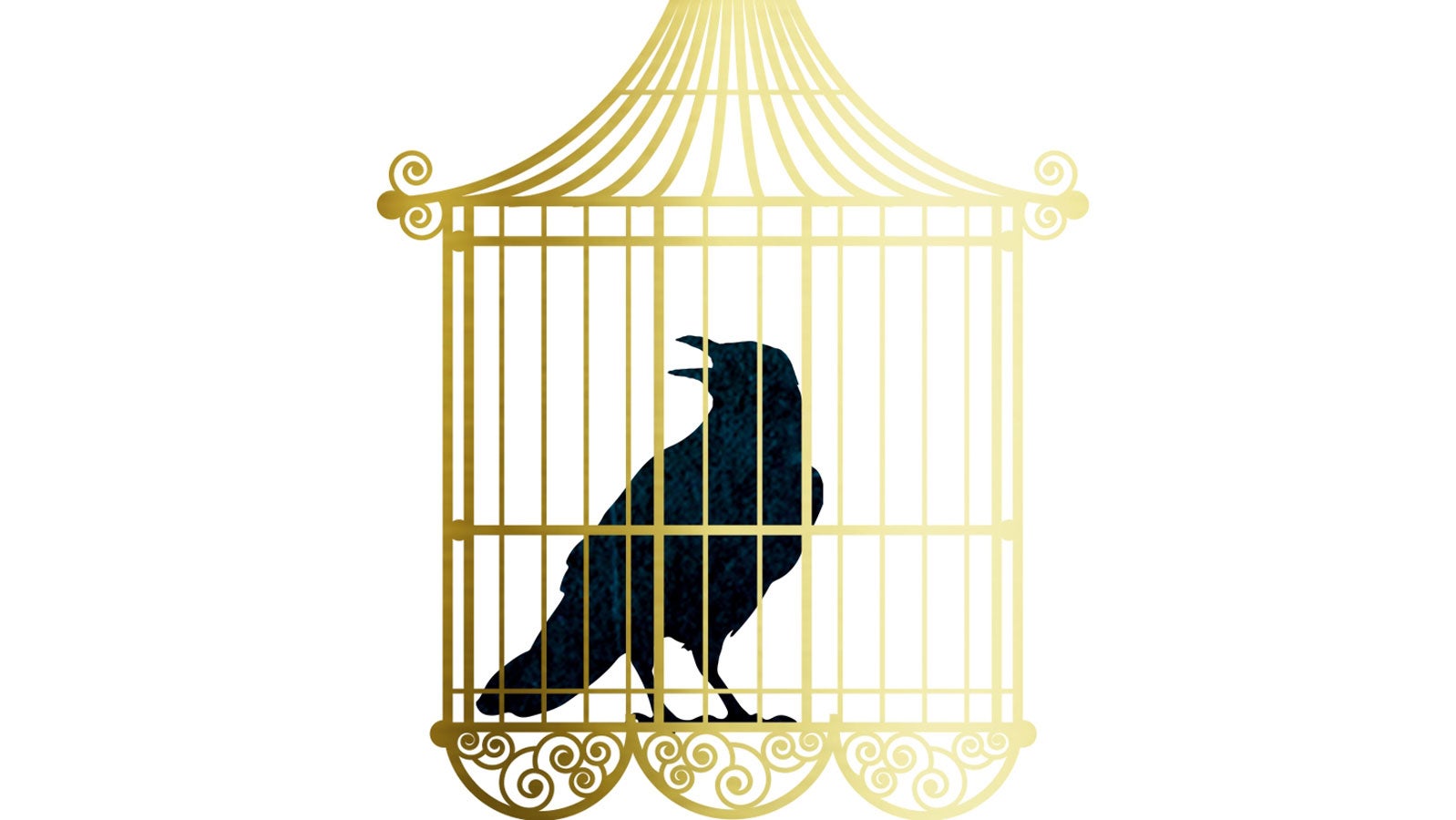 Illustration of a raven in a gold cage