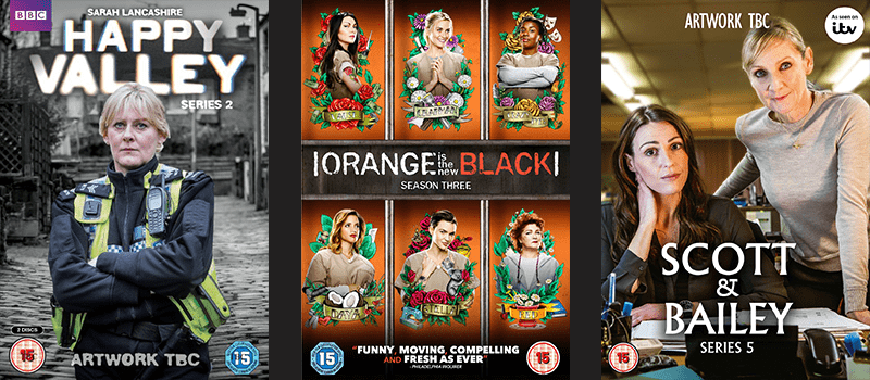 Happy Valley, Orange is the new Black, Scott & Bailey Series 5 DVD covers