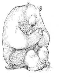 Bear and Girl hug in illustration by Chris Riddell