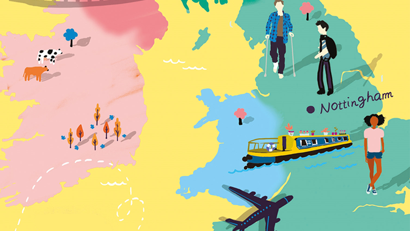 Cropped Illustrated map of the UK - bright colours