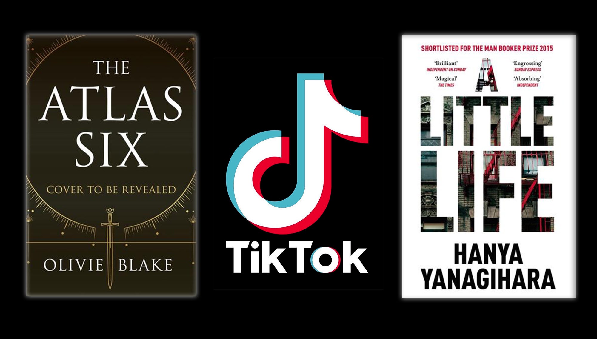 A picture of The Atlas Six and A Little Life next to the TikTok logo