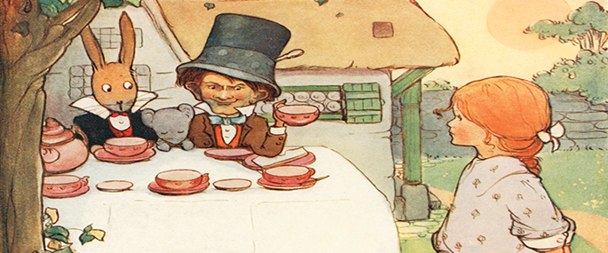 An illustration from Mabel Lucie Attwell's classic Alice in Wonderland.