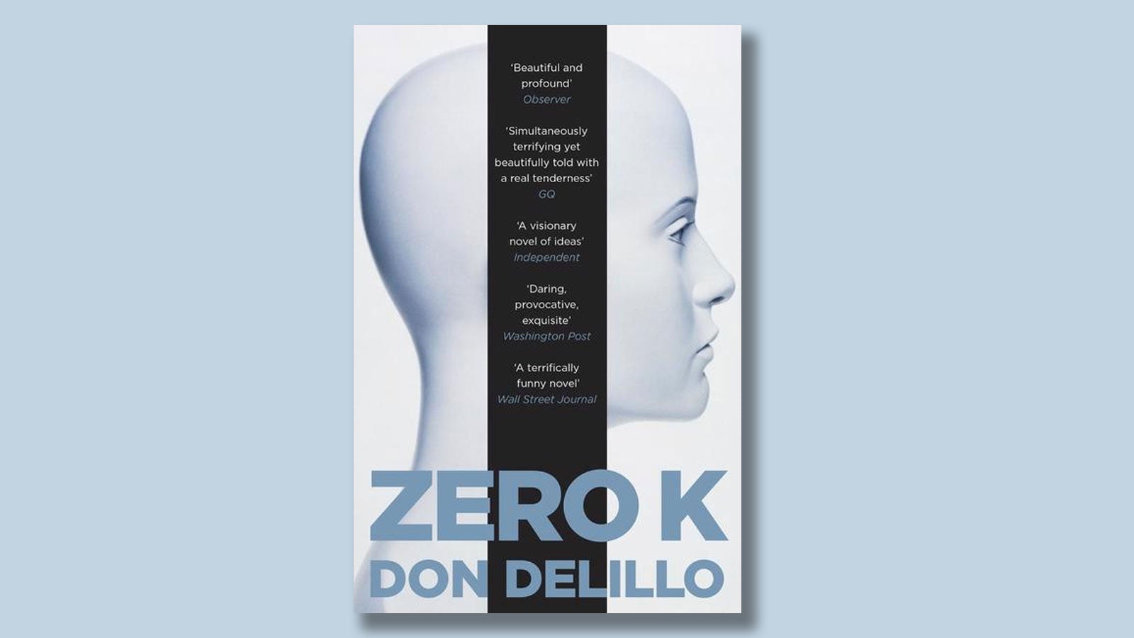 Zero K Paperback book jacket on a pale blue background.