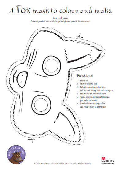 Black and white outline of a fox face mask suitable for kids 