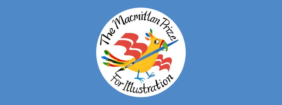 The Macmillan Prize for Illustration 2022 Logo showing an illustrated parrot with a paintbrush in its beak and the words 'the Macmillan Prize for Illustration'