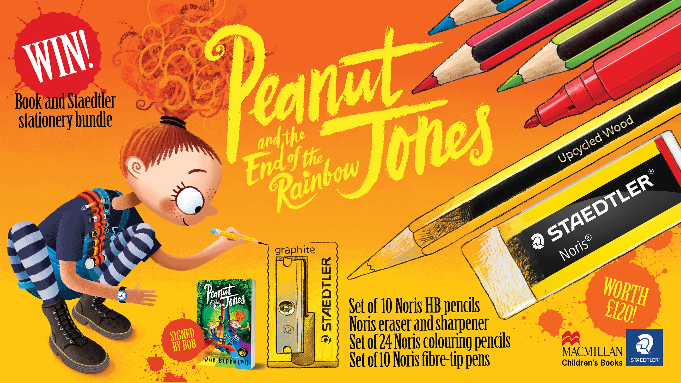 Peanut Jones character illustrations plus stationary pens and pencils