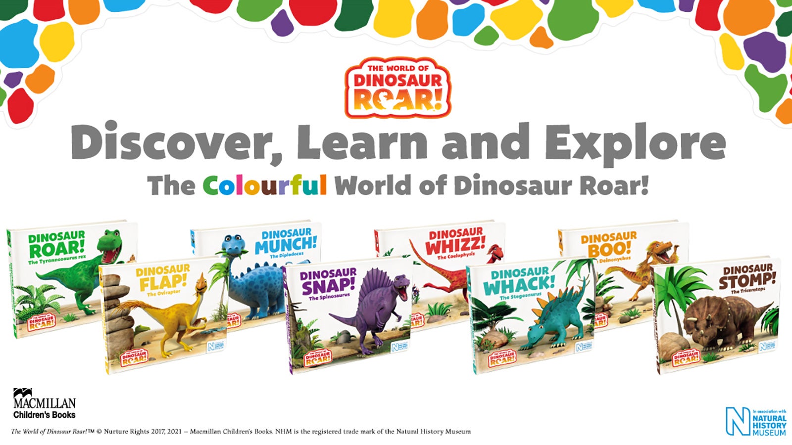 A colourful graphic that shows all of the Dinosaur Roar! series books 