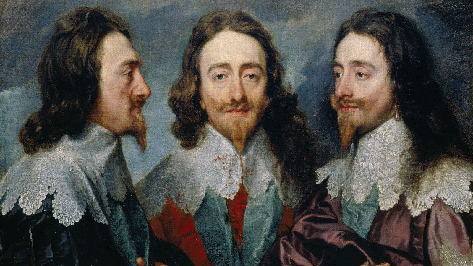 Portrait of King Charles I, painted straight on, partial profile and full profile