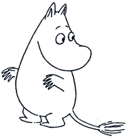 Black and white drawing of Moomintroll