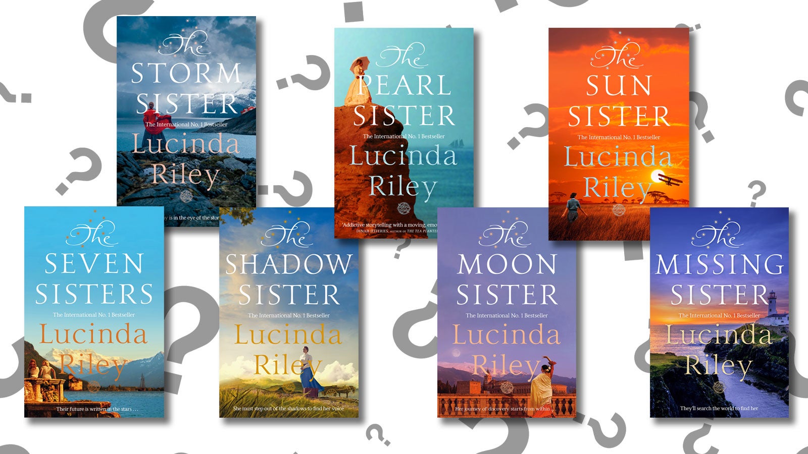 The Seven Sisters series on a background of question marks.