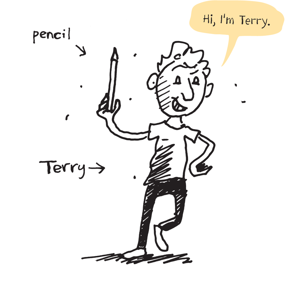 Hi, I'm Terry - illustration of Andy holding a pencil Hi, I'm Terry - illustration of Andy holding a pencil