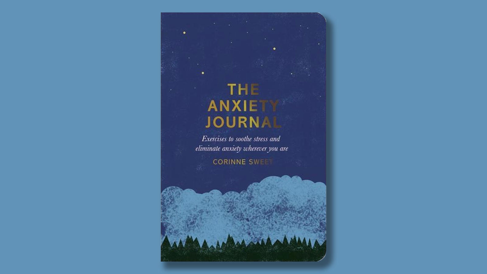 The Anxiety Journal by Corinne Sweet on a light blue background.