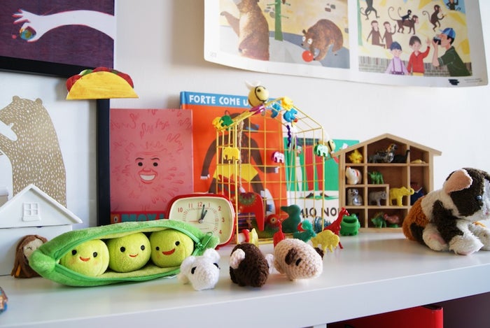 artist's collection of toys and books