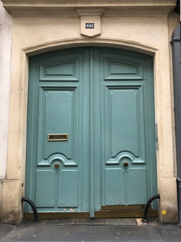 A doorway painted green