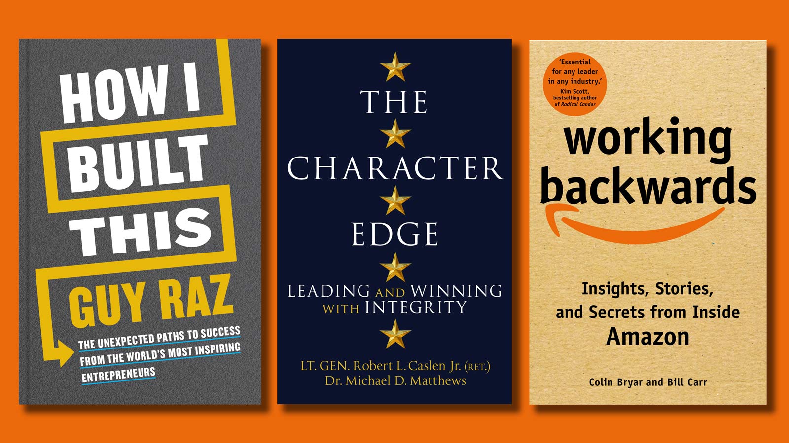 How I Built This, The Character Edge and Working Backwards book covers