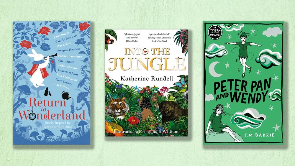 Book covers for Return to Wonderland, Into the Jungle, and Peter Pan and Wendy