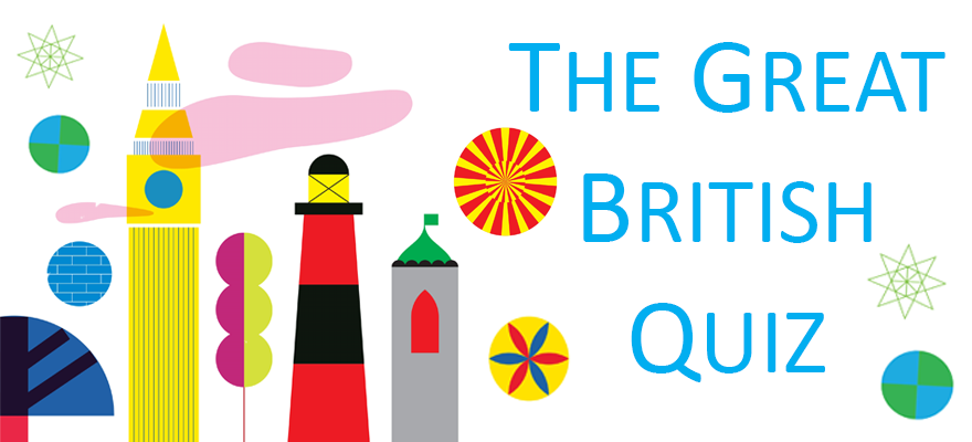 Illustration of Big Ben, a light house and a castle turret next to the words The Great British Quiz