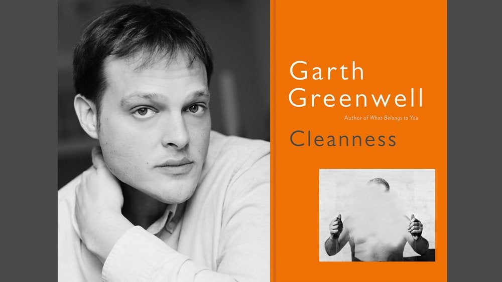 Black and white photo of Garth Greenwell and the book cover of Cleanness