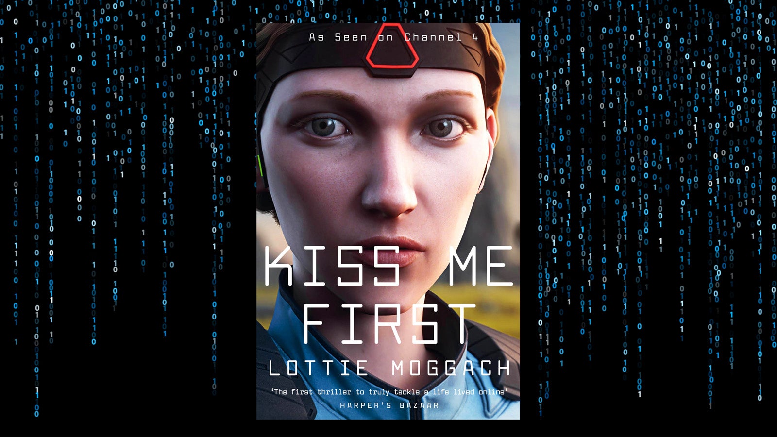 Kiss Me First book cover on binary background