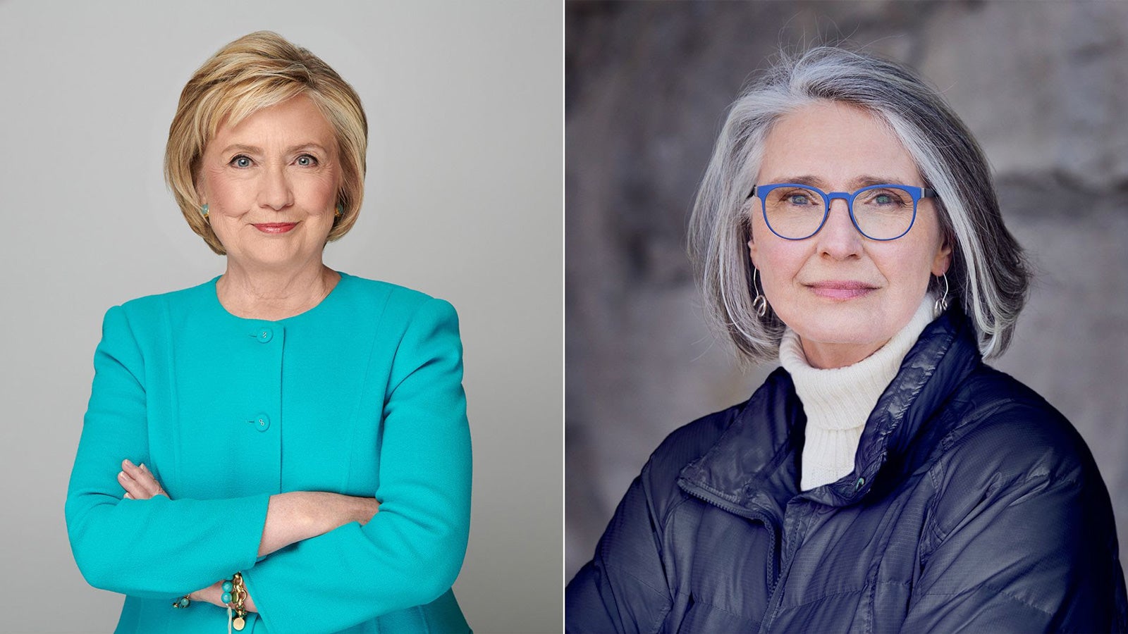 Image of Hillary Clinton smiling next to an image of Louise Penny