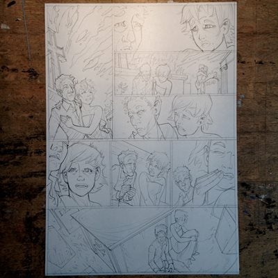 Sketch of comic page - Dan and Sam