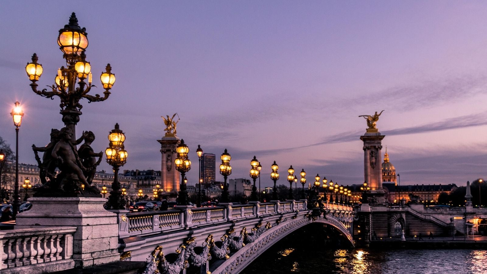 Paris sunset evening bridge
