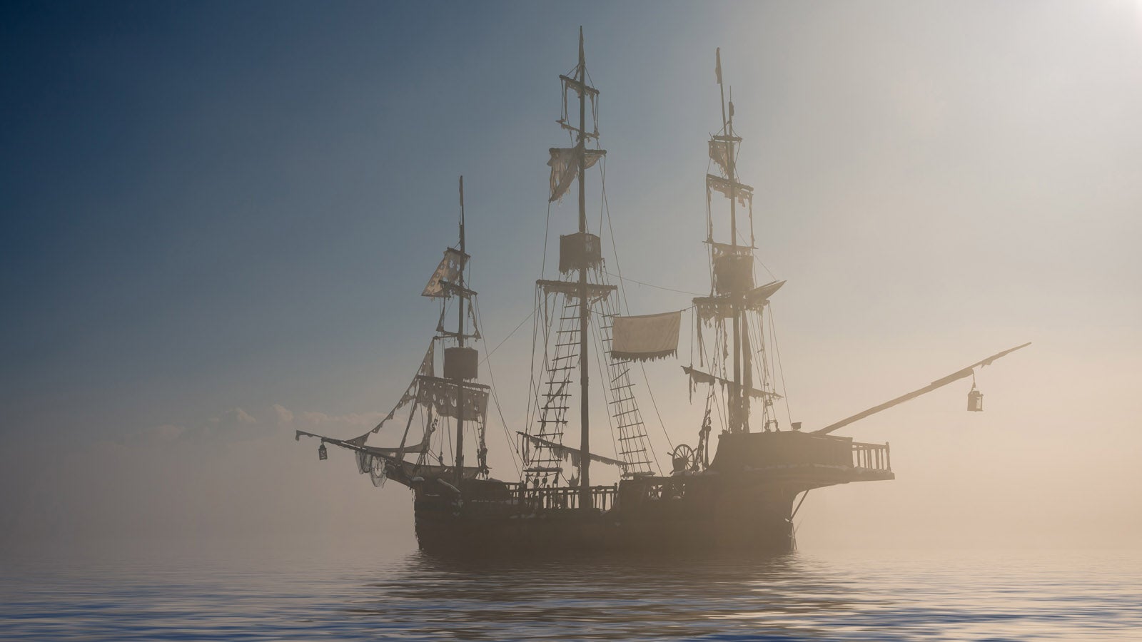 Pirate ship on a misty sea