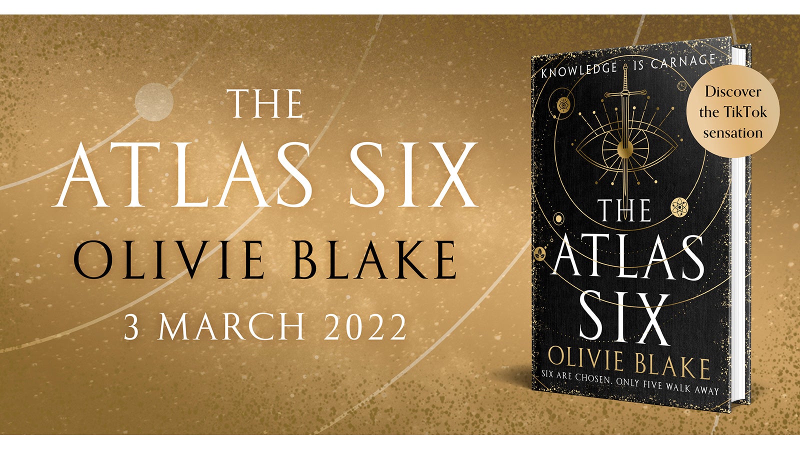 A promotional poster for The Atlas Six by Olivie Blake highlighting the publication day of 3 March 2022