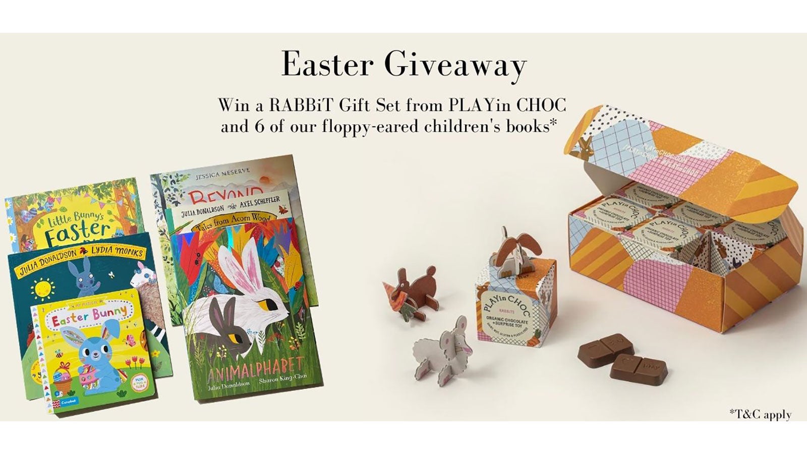 A range of Pan Macmillan children's books and a Rabbit Gift Set from PLAYin CHOC.