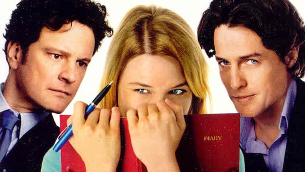 Renee Zellweger, Colin Firth and Hugh Grant in the film of Bridget Jones's Diary