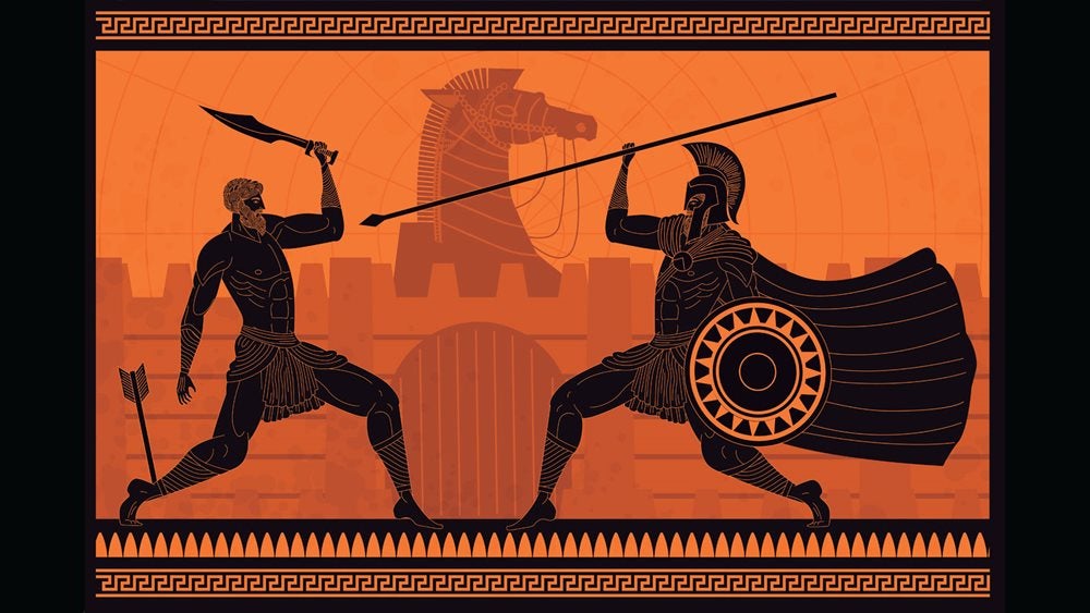 Illustration of soldiers fighting in the Trojan War