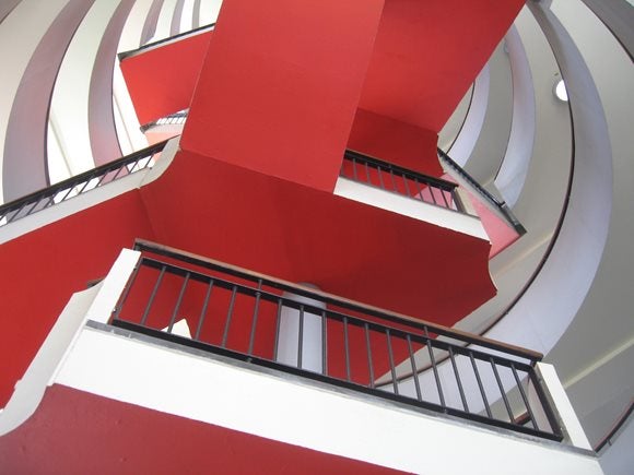 Bevin Court red staircase, Islington, London, England