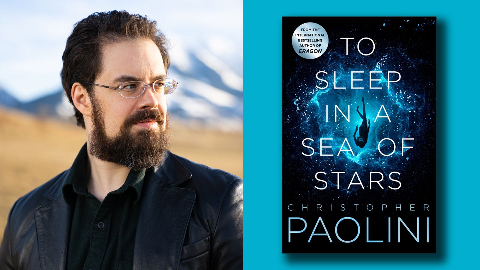 Christopher Paolini and the book cover of To Sleep in a Sea of Stars