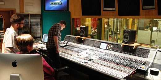 Sound mixing desk in recording studio
