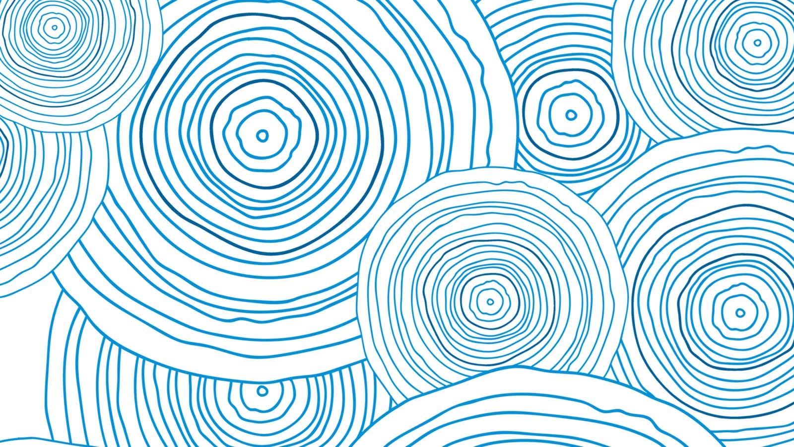 Artwork showing blue patterns of circles